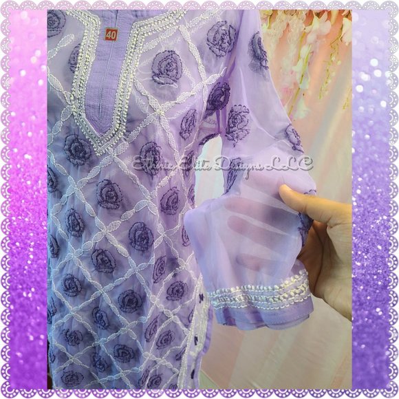 New boutique Hand Embroidered Lucknowi Chikankari kurti With Inner - Picture 6 of 7